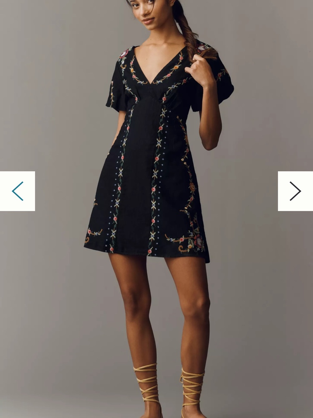 Black Sz Small Anthropologie Linen Cotton Cutwork Embroidered Look Mini Dress